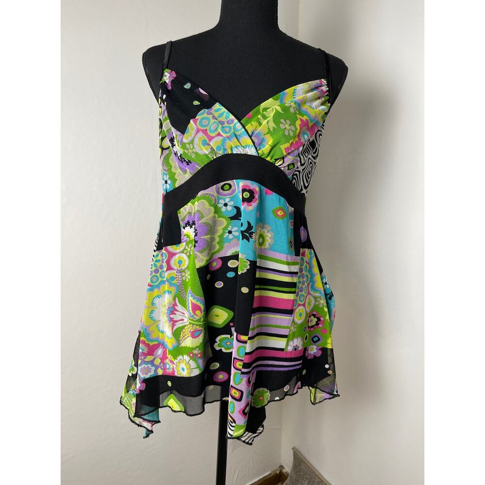 Dolcezza Women's Layers Y2K Artsy Fairy Whimsical Asymmetric Abstract Top M